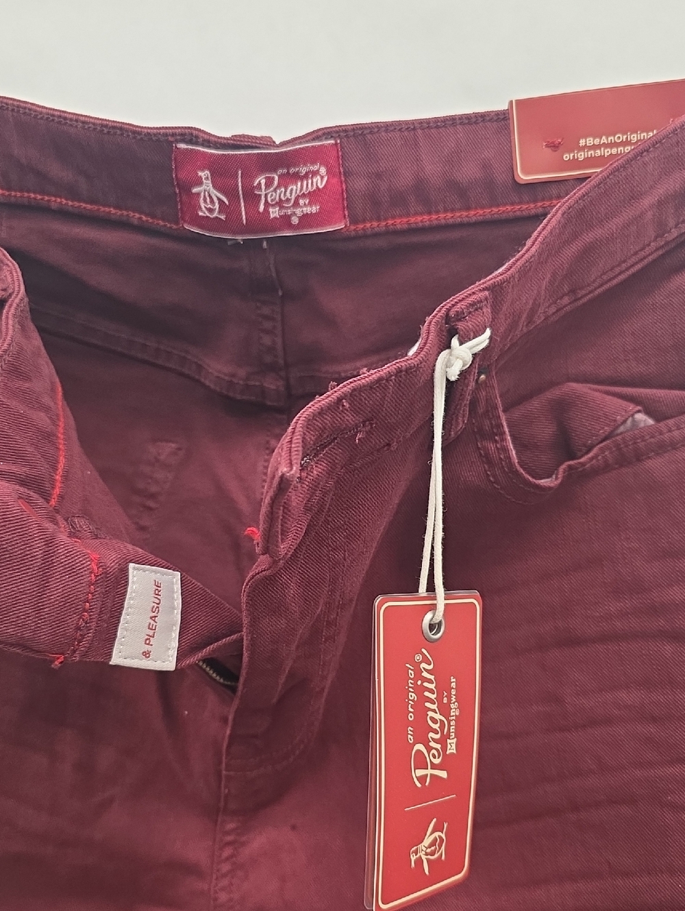 Original Penguin Wine Red Men's Casual Pants Slim Fit 34/32